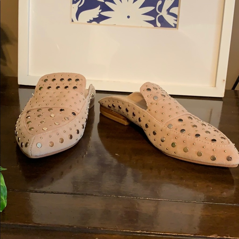 Pink sueded gold studded mules